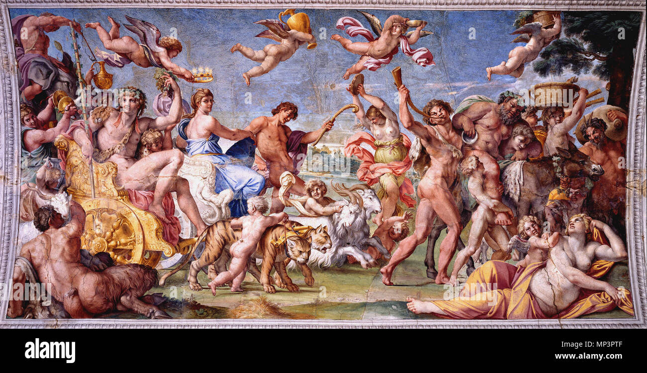 1382 34 Deutsch: Triumph des Bacchus und Ariadne zwischen 1597 und 1602. 1072 Rom Palazzo Farnese decke Carracci Fresken, 04. Stockfoto