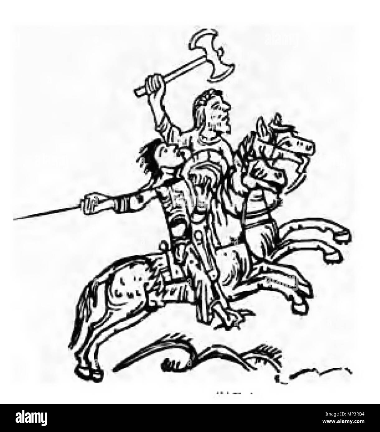 . Englisch: Pre-1066 Abbildung der Angelsächsischen Krieger zu Pferd. 1. März 2012. Anonym 793 LarsonHorsemen Stockfoto