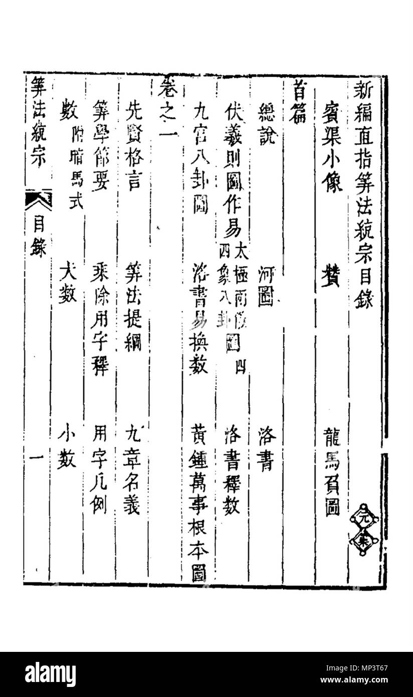 . 中文（简体） ‎: 明代程大位算法统宗. 1592. 程大位 （Ming Dynastie) 1149 Suanfatongzong -029-029 Stockfoto
