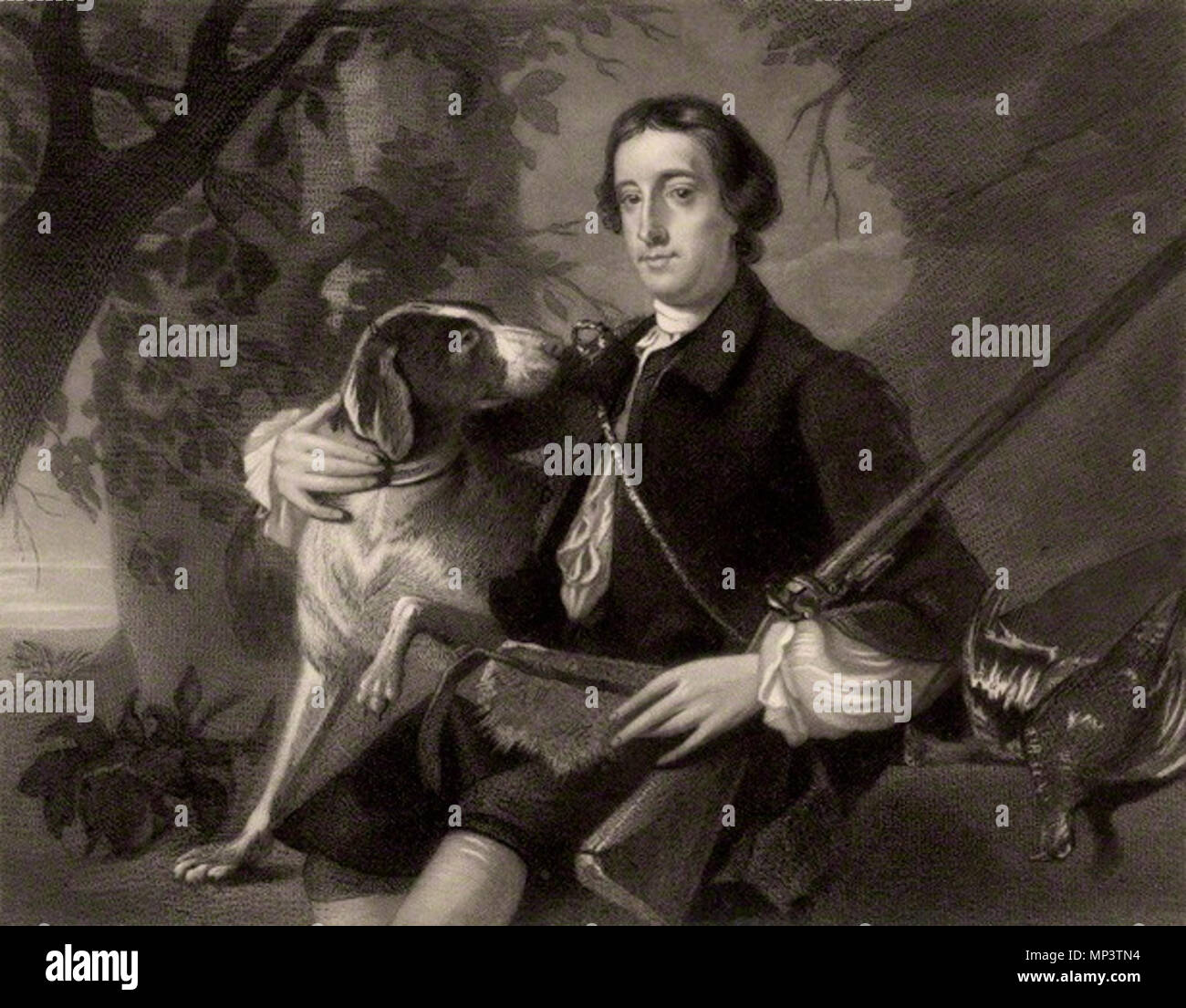 Möglicherweise nach Thomas Hudson, Mezzotint, 19. Englisch: Schabkunst von Portrait von William Henry Fortescue, 1 Grafen von Clermont (1722 - 1806) von Thomas Hudson (1701 - 1779). Original Gemälde im Jahr 1864 im Besitz von Thomas Fortescue, 1. Baron Clermont (1815 - 1887) (Quelle: Clermont, Herrn (Thomas Fortescue), Geschichte der Familie von Fortescue in allen seinen Zweigen, (erste Veröffentlichung 1869) 2nd edition London, 1880 [1], Bild gegenüber S. 211 [2]) Deutsch: Porträt, Mezzotinto, von William Henry Fortescue, 1 Grafen von Clermont (1722 - 1806) / Thomas Hudson (1701 - 1779). 19. Unbekannt Stockfoto