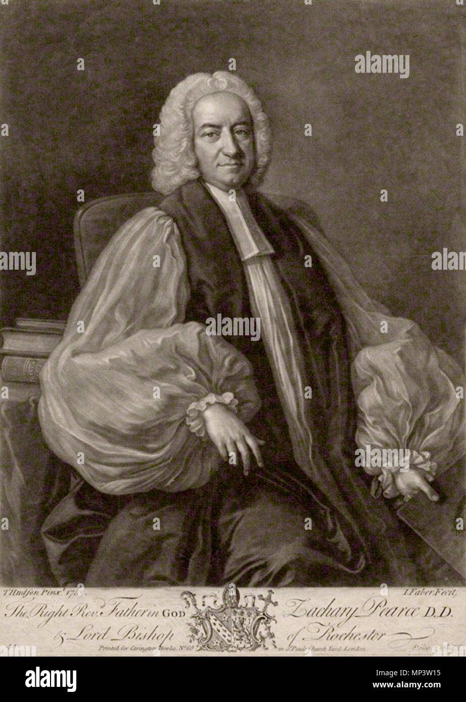 Von Johannes Faber Jr, nach Thomas Hudson, Mezzotint, (1754). Englisch: Zachary Pearce (1690-1774). 1754. Johannes Faber Jr, nach Thomas Hudson 969 ZacharyPearce Stockfoto