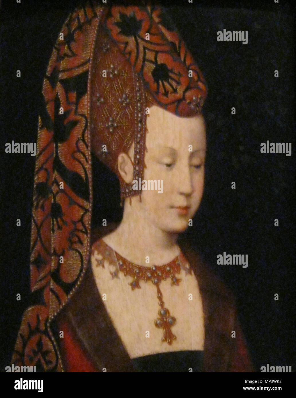 Portrait von Isabella von Portugal (1397-1471). Portrait von Isabella von Portugal, der dritten Ehefrau von Philipp dem Guten von Burgund und Mutter von Karl dem Kühnen. Dieses Portrait ist wahrscheinlich eine alte Kopie aus der Zeit um 1500 nach einem verlorenen ursprünglichen (Ca. 1430). Circa 1500. 675 Isabelle de Portugal duchesse de Bourgogne Stockfoto