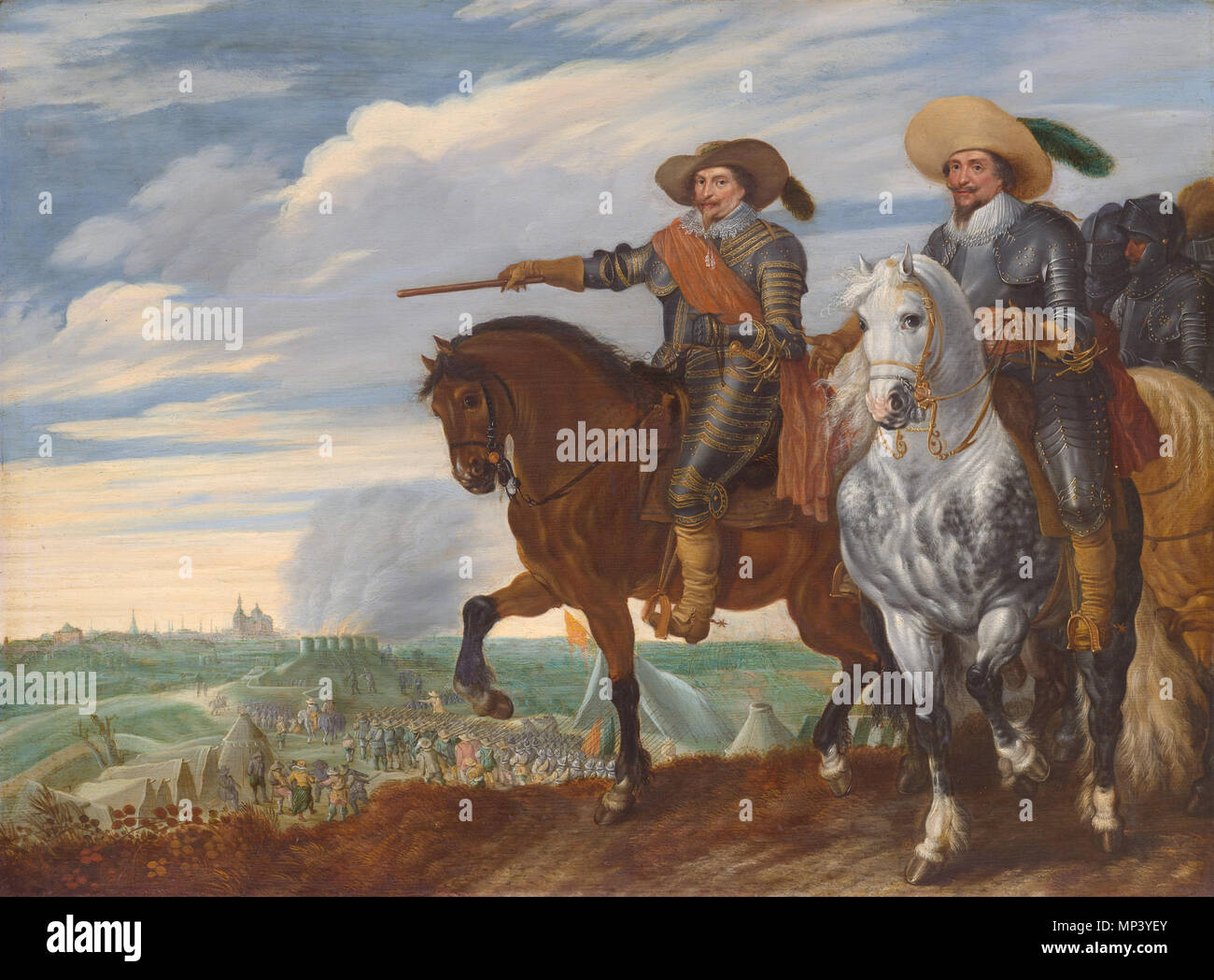 Prinz Frederik Hendrik und Graf Ernst Casimir bei der Belagerung von 's-Hertogenbosch, 1629 * Öl auf Leinwand * 47,1 x 63,1 cm * Ca. 1629-ca. 1635 Prinz Frederik Hendrik und Graf Ernst Casimir bei der Belagerung von 's-Hertogenbosch, 1629 zwischen ca. 1629 und ca. 1635. 1029 Prins Frederik Hendrik de Graaf Ernst Casimir bij het Beleg van 's-Hertogenbosch, 1629 (Pauwels van Hillegaert, 1635) Stockfoto