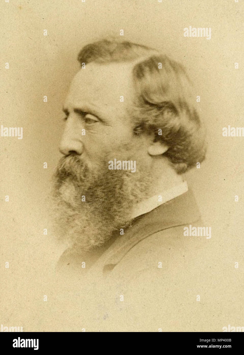 Carte de visite Portrait von Abraham Follett Osler, Pionier in der Messung von meteorologischen und chronologische Daten. Zu halten genaue lokale Zeit er eine astronomische Uhr außerhalb der Birmingham philosophische Institution in Canon Straße gebaut. Dies wurde schließlich durch Fernschreiber zu Greenwich Mean Time synchronisiert. Die Uhr auf der Birmingham und Midland Institut übertragen, nachdem die Schließung der BPI im Jahre 1852. Im Jahr 1883 spendete er Uhr und Glocken für 'Big Brum', der in der Glockenturm der neuen Kunst Galerie. Dies ersetzt ein kabelgebundenes Netzwerk von Uhren als wichtigste Zeit des Stadt-Stück. Auch er Manag Stockfoto