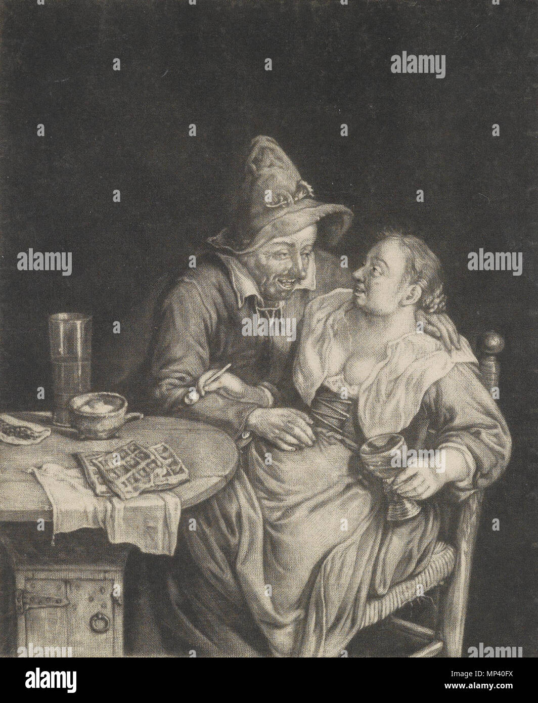 Das verliebte Paar * Schabkunst * 17,4 x 14,2 cm * Ca. 1690. Deutsch: Das verliebte Paar schabkunst 17,4 x 14,2 cm Ca. 1690. um 1690. Cornelis Dusart (1660-1704) Alternative Namen Cornelis Dusaert, Cornelis de Sart Beschreibung niederländische Maler, Radierer und Zeichner Geburtsdatum / Tod 24. April 1660 vom 1. Oktober 1704 Ort der Geburt / Todes Haarlem Haarlem Arbeit Periode 1679-1704 Arbeit Standort Amsterdam (1695), Haarlem (1679-1704) Kontrolle: Q 1133546 VIAF: 37185575 ISNI: 0000 000066576492 ULAN: 500002441 LCCN: n 96089348 WGA: Cornelis DUSART, WorldCat 1168 Die amourösen Co Stockfoto