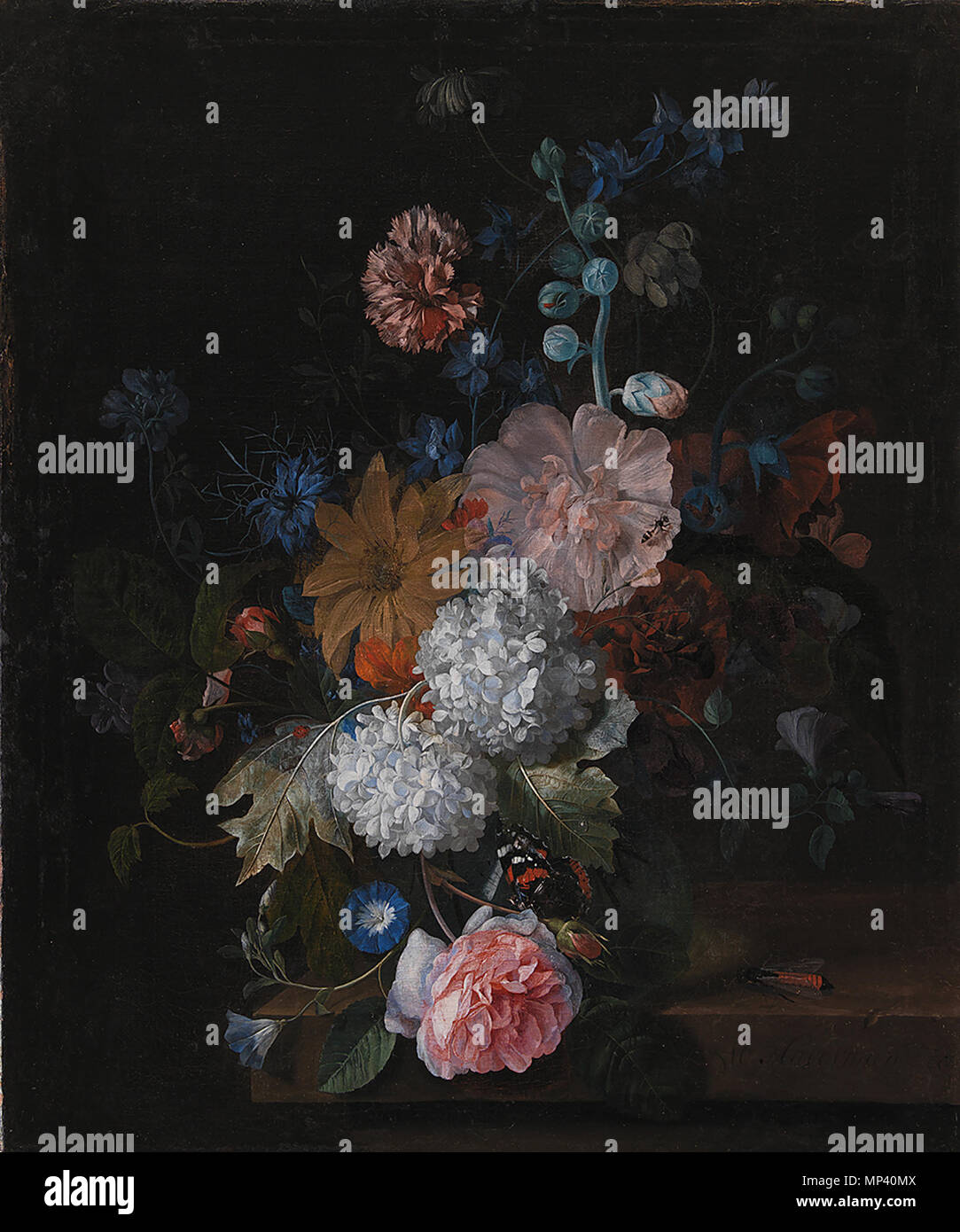 Kmsst 88 855 Margareta Haverman - Blume noch Leben auf einer Steinplatte mit Schmetterlingen und anderen Insekten kmsst 88 Stockfoto