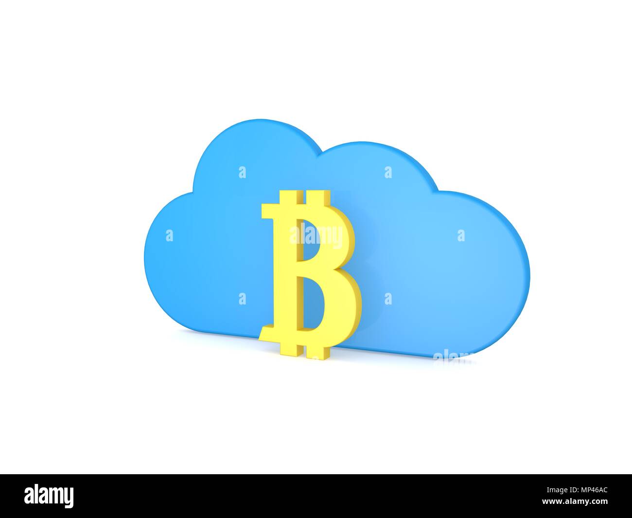 Symbol der bitcoin und Cloud auf einem weißen Hintergrund. 3D-Render Abbildung. Stockfoto
