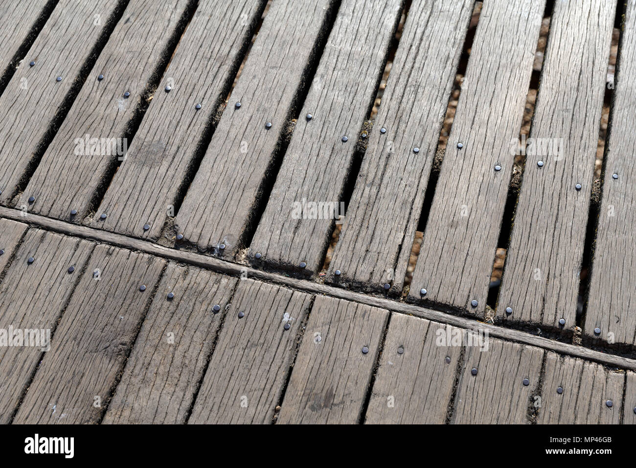 Holzbalken an Brighton Palace Pier, die gemeinhin als Brighton Pier bekannt. Brighton, East Sussex, UK. Stockfoto