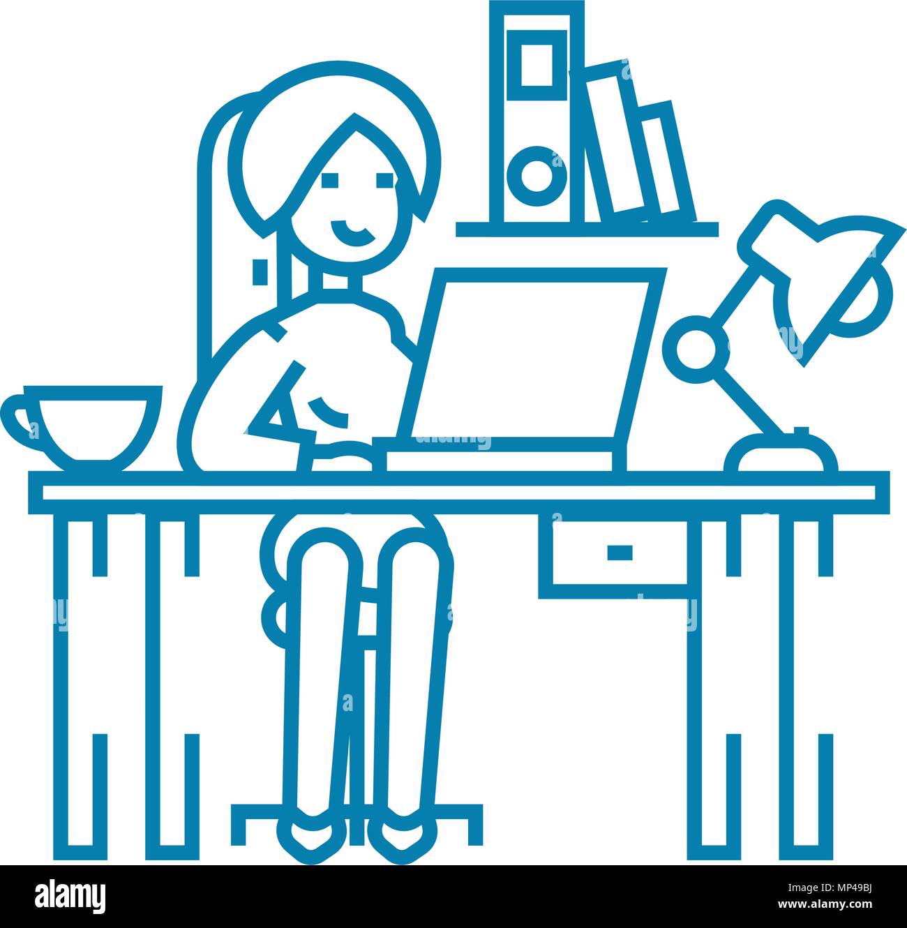 Die Arbeit im Büro lineare Symbol Konzept. Die in der office line Vektor Zeichen, Symbol, Abbildung. Stock Vektor