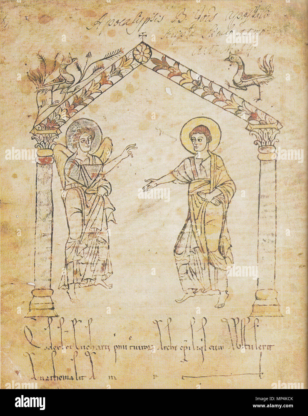 . English : Botschaft des Engels eine Johannes. Zwischen 800 und 850. Anonym (1. Lehrwerk des 9. Jahrhunderts) 1204 Trierer Apokalypse Fol 1 v Stockfoto