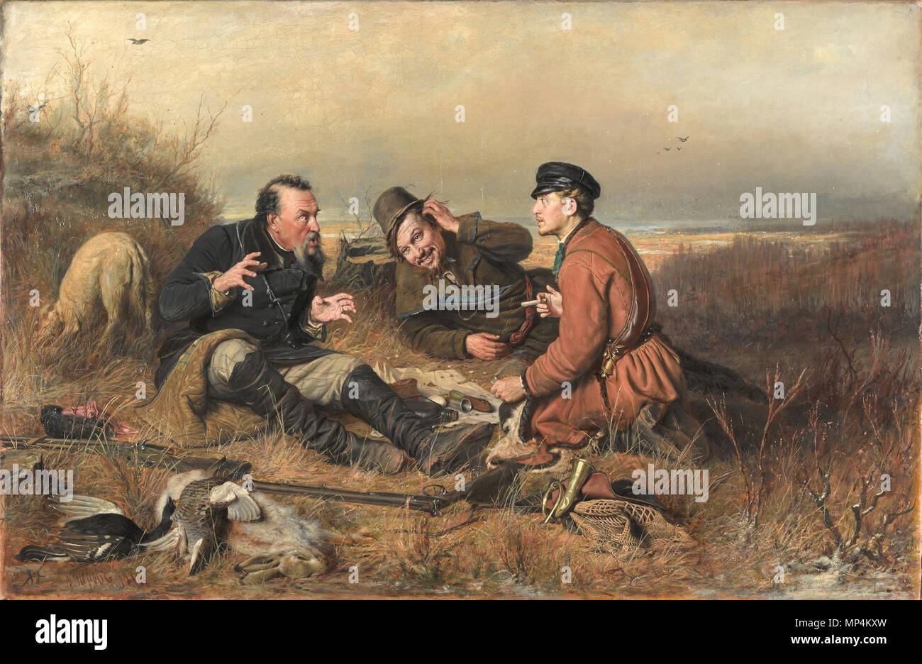 Russisch: "Охотники на привале "der Jäger der Rest 1871. 1252 Wassilij Grigorjewitsch Perow004 Stockfoto