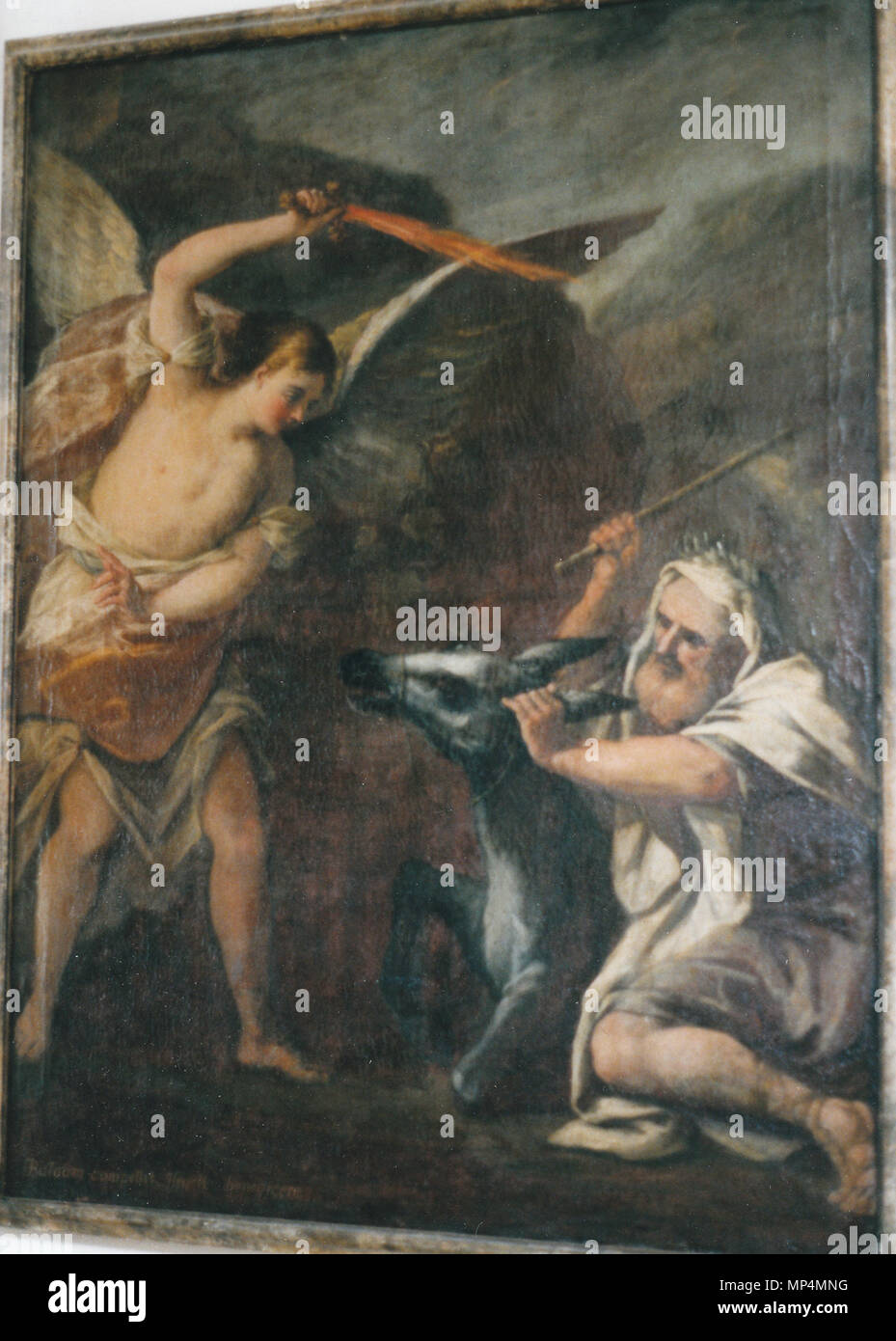 . Kreuzgang im Kloster Ottobeuren - Bileam wird von einem Engel angehalten und belehrt (Num 22,31-35) (1727). 10. Juli 1999. Hieronymus Hau (1679-1745); durch die hermetiker 769 Kloster Ottobeuren - Kreuzgangbilder bei 73 fotografiert. Stockfoto