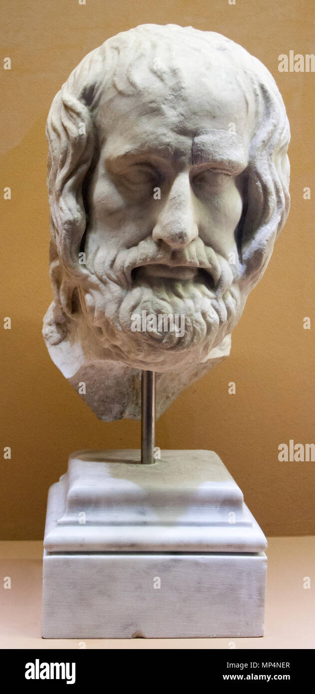 Portrait von Euripides römische Kopie aus dem 1. Jahrhundert von einem griechischen Original aus dem 4. vorchristlichen Jahrhundert. 1019 Portrait von Euripides, Colosseum Stockfoto