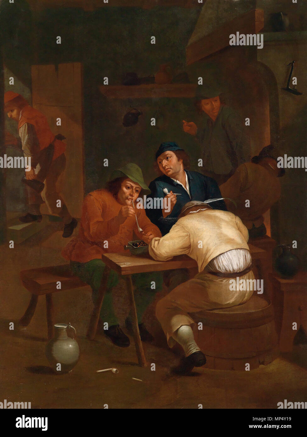 . Wirtshausszene, Öl auf Leinwand, 145 x 100 cm. 18. Anonym (wohl deutsch) / David Teniers David Teniers der Jüngere (1610 - 1690) Alternative Namen David Teniers D.J., David Taisniers Beschreibung flämischen Maler, Zeichner, Grafiker, miniaturisten und Kopist Datum der Geburt / Tod 15. Dezember 1610 (Taufen), 25. April 1690 Ort der Geburt / Todes Antwerpen Brüssel Arbeit Periode von 1626 bis 1690 Standort Antwerpen (1626-1650), Brüssel (ca. 1651-1690) Kontrolle: Q 335022 VIAF: 88765161 ISNI: 0000 0000 8078 0545 ULAN: 500001443 79059287 LCCN: n Stockfoto