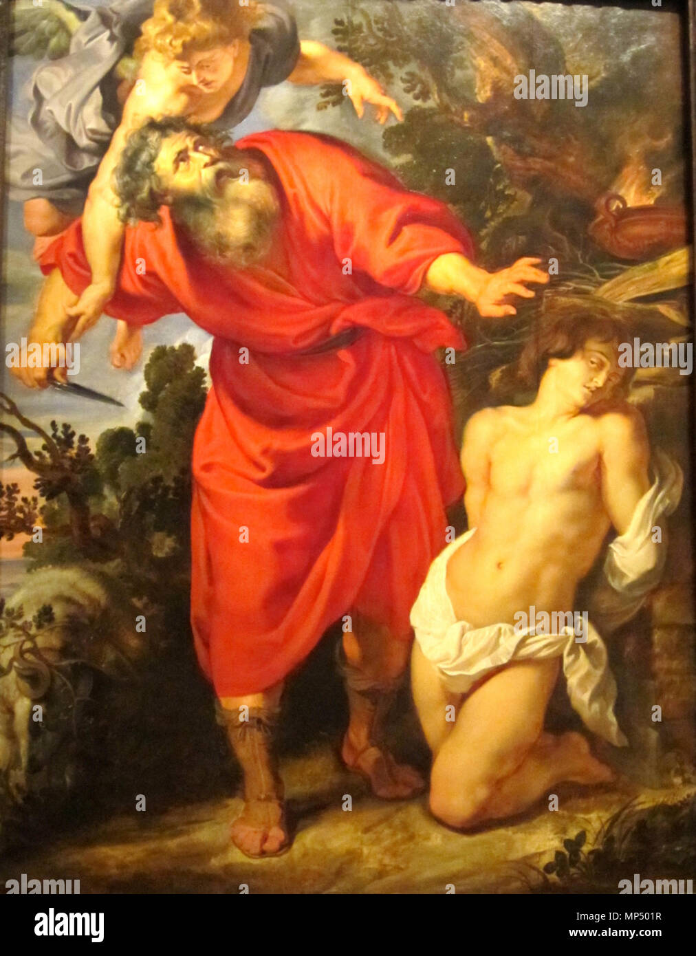 . Englisch: Abrahams Opfer Isaaks im Moment seine Hand angehalten wird durch die Engel des Herrn (1.Mose 22:1-14). 1614. 1076 Rubens - Abraham Opfer Isaaks gestoppt von Angel Stockfoto