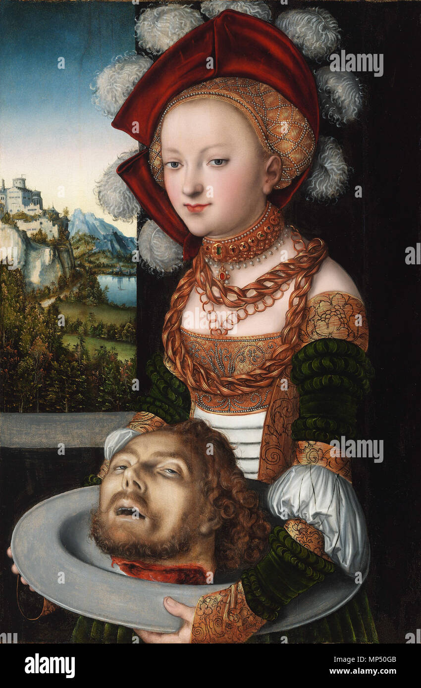 Lucas Cranach 1530 Panel, Öl 87 x 58 cm (34 1/4 x 22 13/16 in.) Salome mit dem Kopf Johannes des Täufers 1087 Salomé avec la Tête de Saint Jean-Baptiste-Lucas Cranach d. Stockfoto