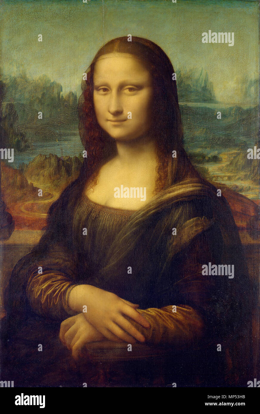 Die Mona Lisa (oder La Joconde, La Gioconda). Die Mona Lisa (oder La Joconde, La Gioconda). Zwischen 1503 und 1505. 900 Mona Lisa von Leonardo da Vinci, von C2RMF REPARIERT Stockfoto