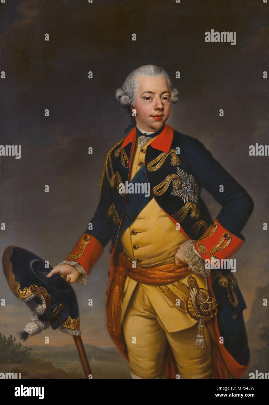 Stadhouder Willem V (1748-1806) * Öl auf Leinwand * 141 x 101 cm * ca. 1768 - 1769 Portrait von Stadholder Willem V (1748-1806). ca. 1768-1769. 725 Johann Georg Ziesenis - Willem V Prins van Oranje-Nassau-c 1770 Stockfoto
