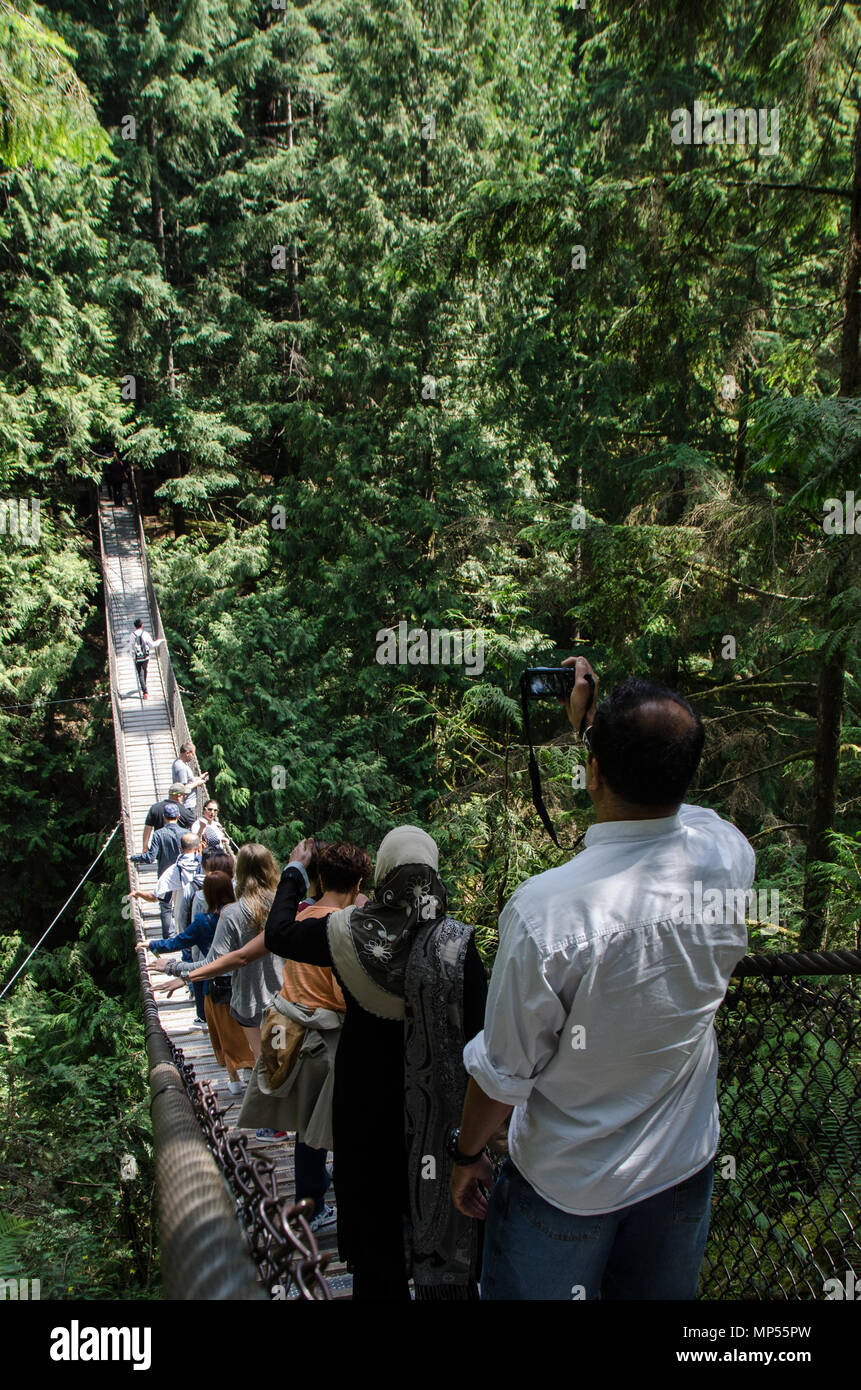 Touristische Grenzübergang Suspension Bridge genießen Sie einen wunderschönen Blick auf den Wald. Stockfoto