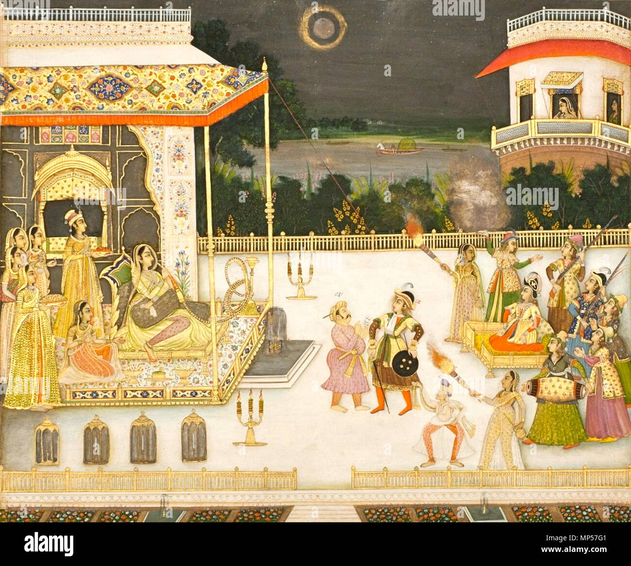 . Englisch: Queen Udham Bai unterhalten. Meine Damen von Akteuren in Portugiesisch Kostüme unterhalten; Königin von Damen in Europäischen Kostüme unterhalten. Medien & Support: Opak Aquarell und Gold auf Papier. Anzeige Abmessungen: 10 13/16 x 12 7/8 in. (27,5 cm x 32,7 cm). Kreditrahmen: San Diego Museum of Art Edwin Binney 3 Sammlung. Beitritt Artikelnummer: 1990.383. 1742. Mir Miran 896 Mir Miran 001 Stockfoto