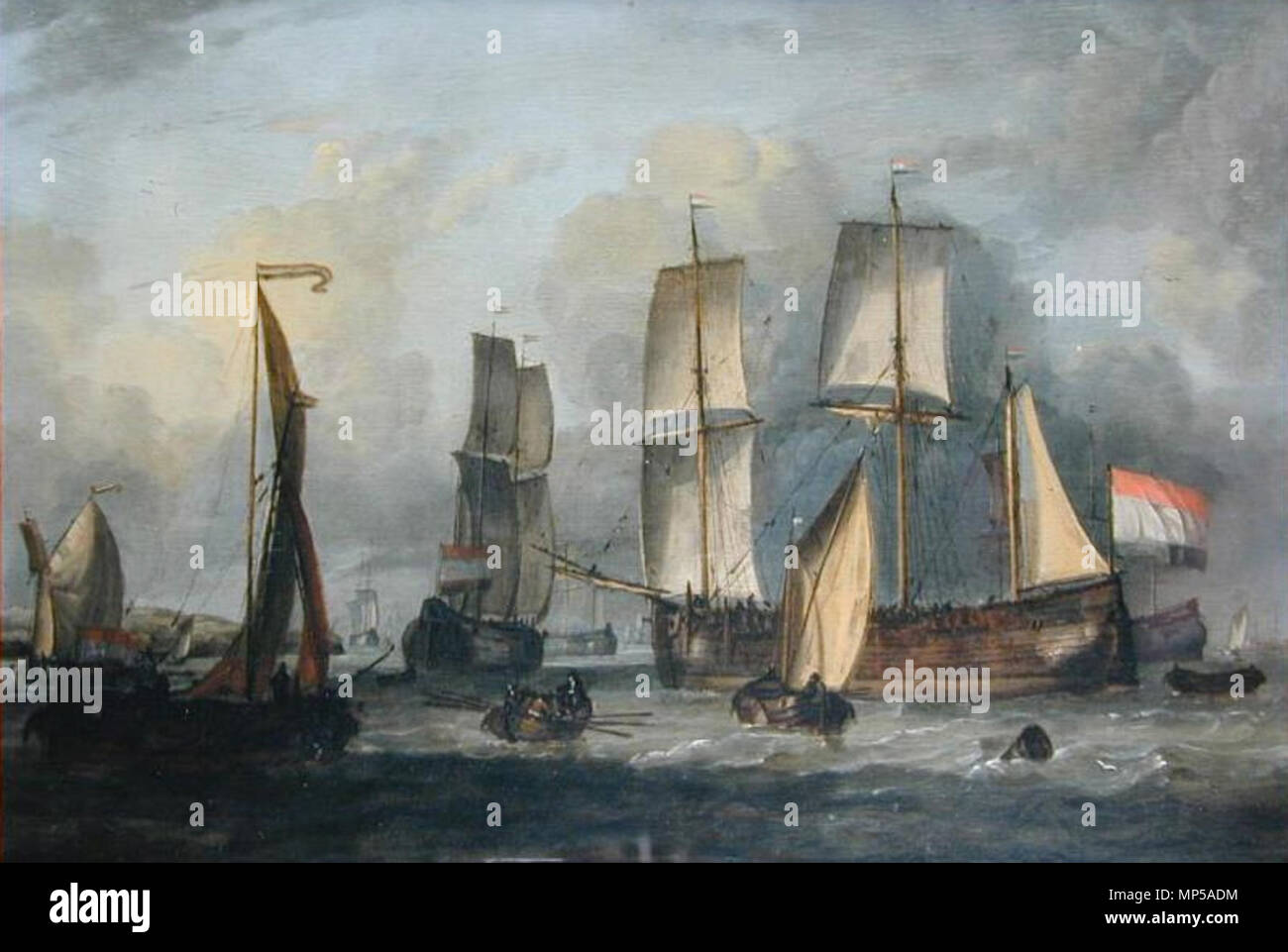 Vijf katschepen Op de Rede van Hoorn 1700. 1236 Vijf katschepen Op de Rede van Hoorn Tür Jan Claesz Rietschoof (1652-1719) Stockfoto