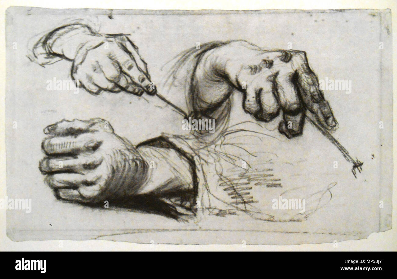 Englisch Drei Hande Zwei Holding Eine Gabel Bleistift F 1161 8 X 13 Zoll Francais Dessin