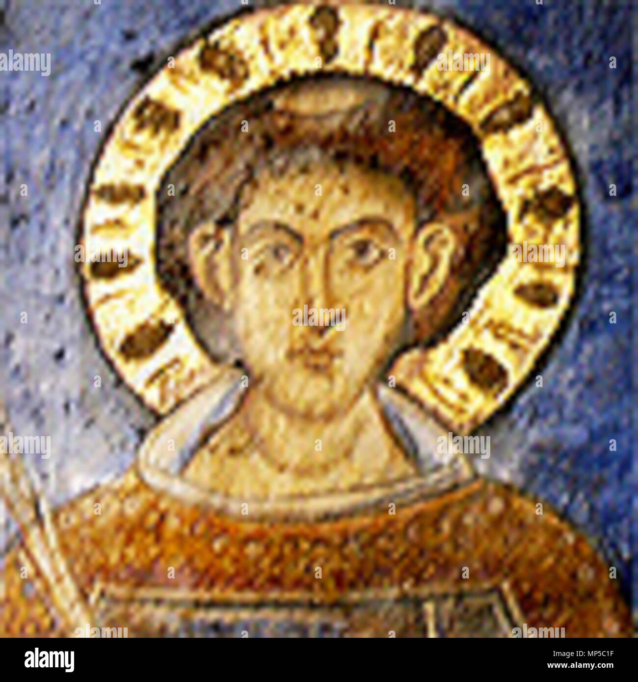 . Portrait picturing St. Jakobus als Pilger, Fresko Außenwand Kathedrale von Le Puy-en-Velay. Bild von mir genommen, nouly 692 Jakobus Fresko Fassade der Kathedrale von Le Puy-en-Velay Stockfoto