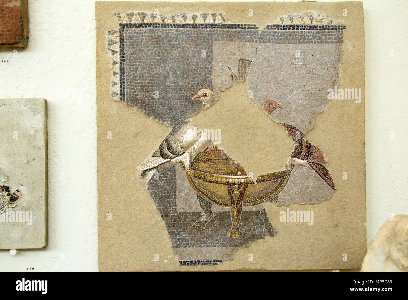 . Englisch: Mosaik mit Tauben, von Delos ca. 100 v. Chr.. Archäologische Museum von Delos. Čeština: Mosaik s holubicemi. Z Délu, kolem roku 100 před n. l. Archeologické muzeum na Délu. 10 Juni 2014, 10:43:58. Zde 906 Mosaik mit Tauben, ca 100 v. Chr., Delos, 143461 Stockfoto