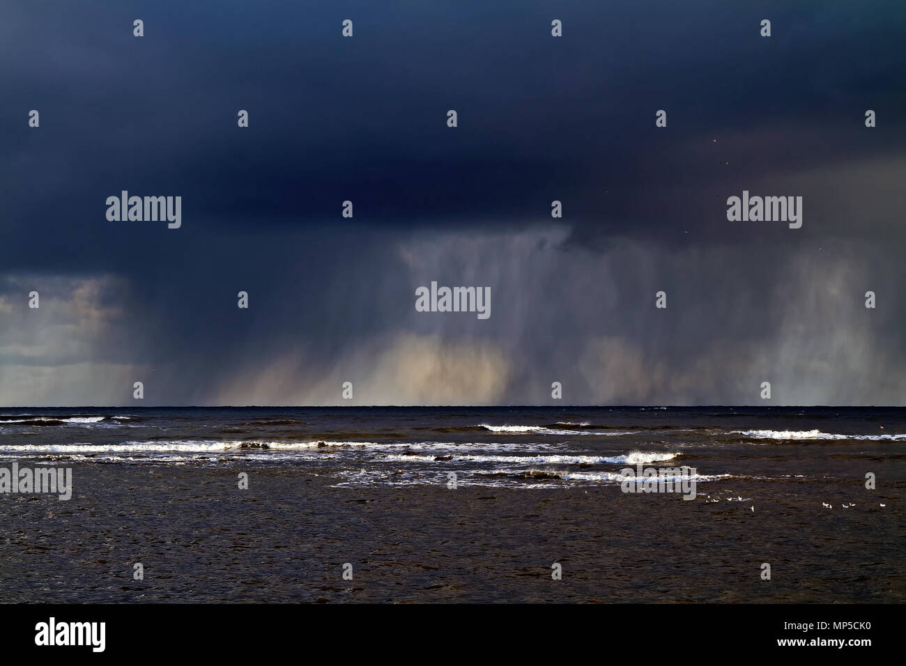 Starker regen Duschen auf dem North Yorkshire coast in Scarborough. Stockfoto