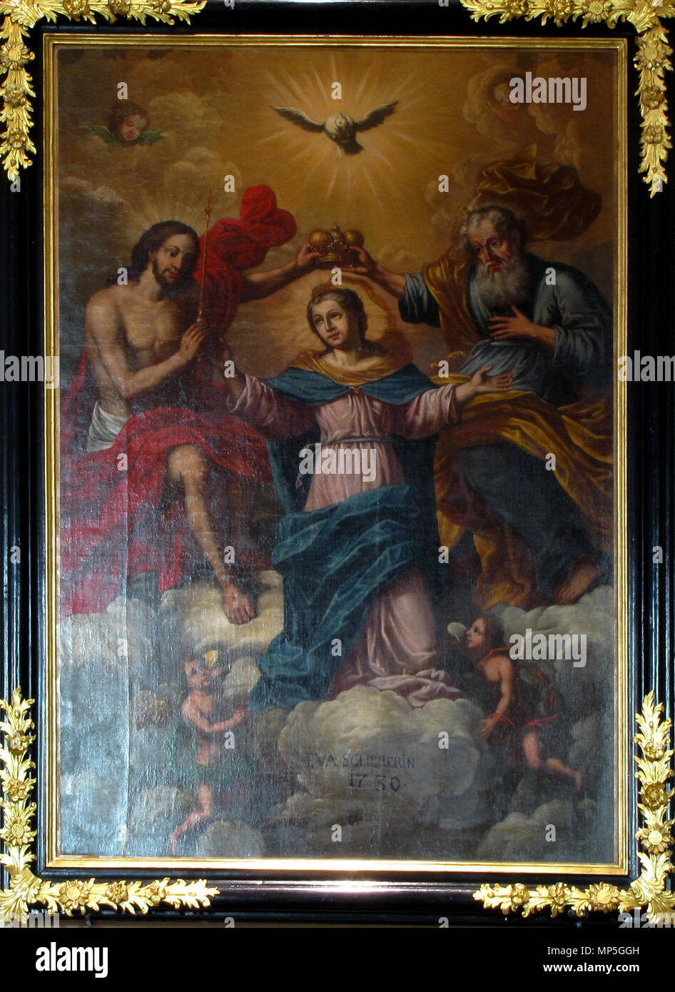 . Français: Elsass, Haut-Rhin, Église Notre-Dame-des-Douleurs de Kientzheim (IA 68004077). Tableau (XVIIIe): Couronnement de Marie. Dieses Objekt ist classé Monument Historique in der Basis Palissy, Datenbank der Französische Möbel Erbe des französischen Ministeriums für Kultur, unter den Referenzen im PM 68006901 und 68000200. Brezhoneg | Deutsch | English | Español | English | Deutsch | Français | Magyar | Italiano | Plattdüütsch | Português | +/-. 1. September 2014. © Ralph Hammann - Wikimedia Commons 764 Kientzheim NotreDame 49 Stockfoto