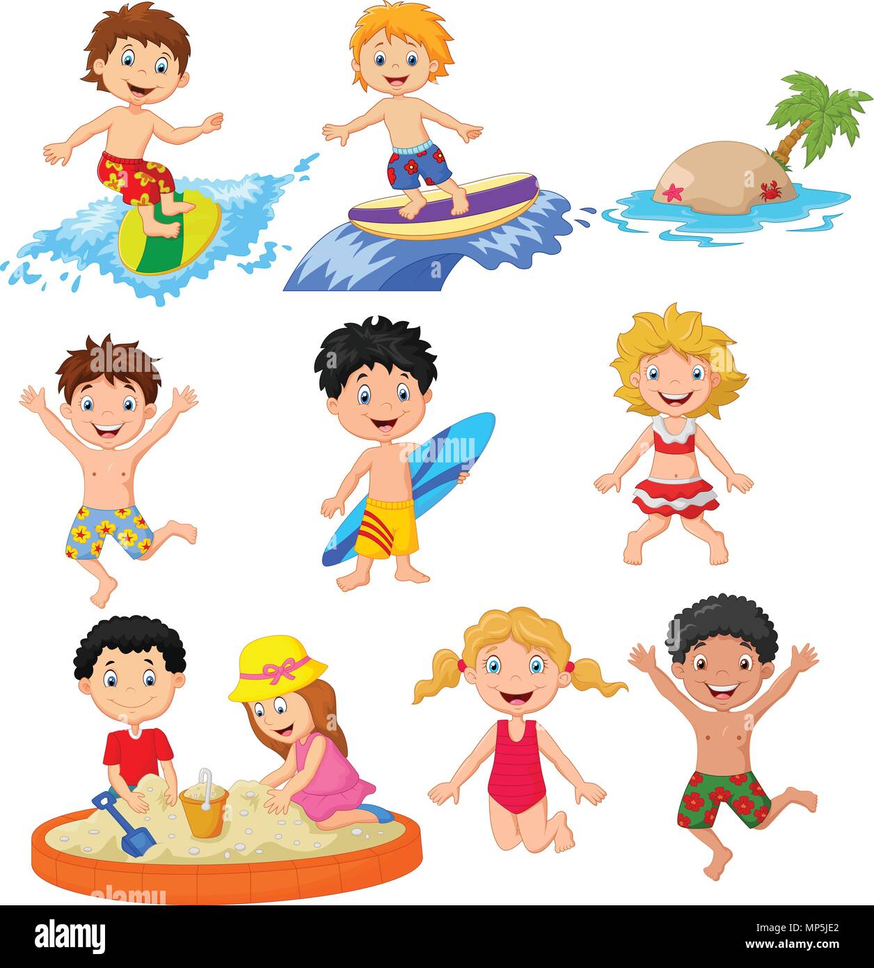 Susse Kleine Kinder Spielen Am Strand Stock Vektorgrafik Alamy
