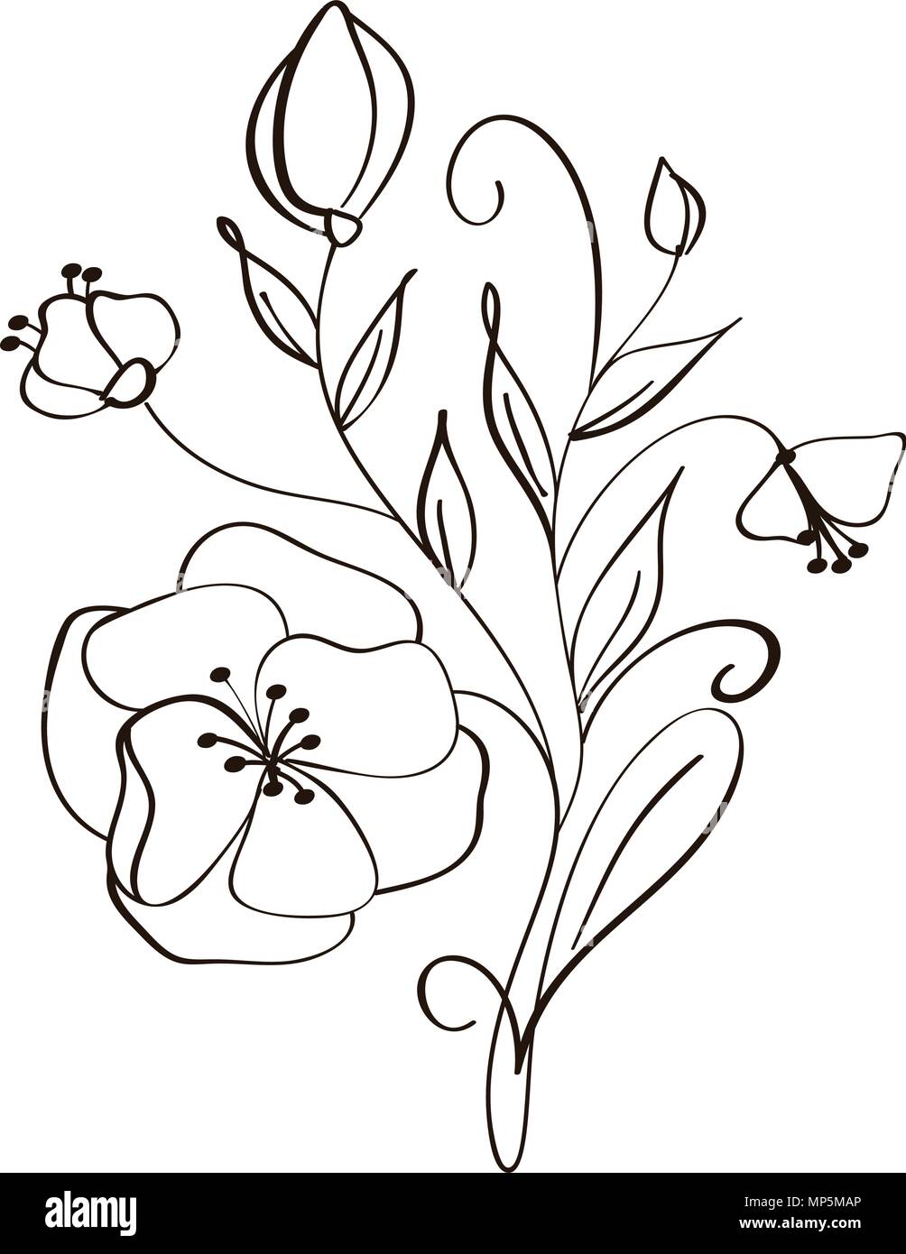 Moderne blumen Zeichnung und Skizze floral mit Line - Kunst auf weißem Hintergrund Stock Vektor