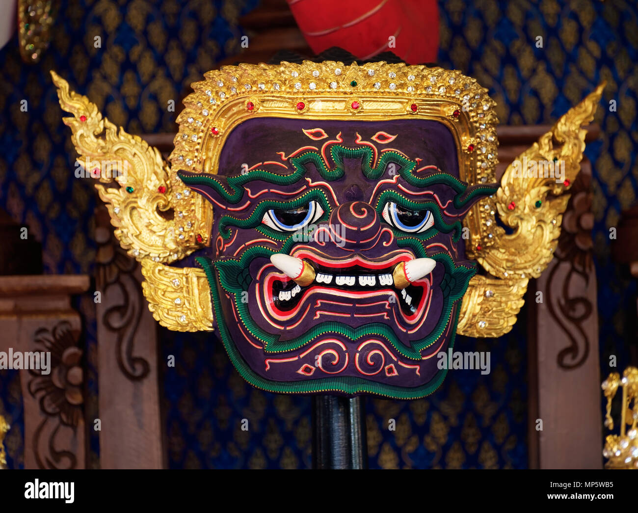 Hua Khon, Maske Zeichen des Ramayana. "Thailand Tourismus Festival "Jährliche Volkskunst, den Lumpini Park, Bangkok, Thailand. Stockfoto