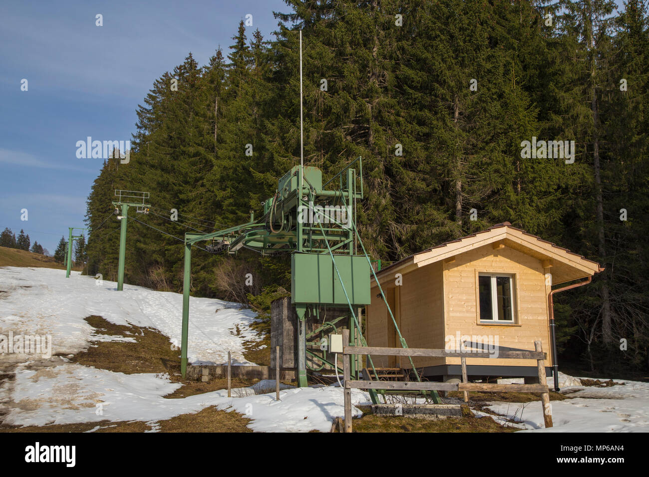 Skigebiet Hohwald Adelboden, Schweiz, Ausbildung piste Am Waldegg Stockfoto