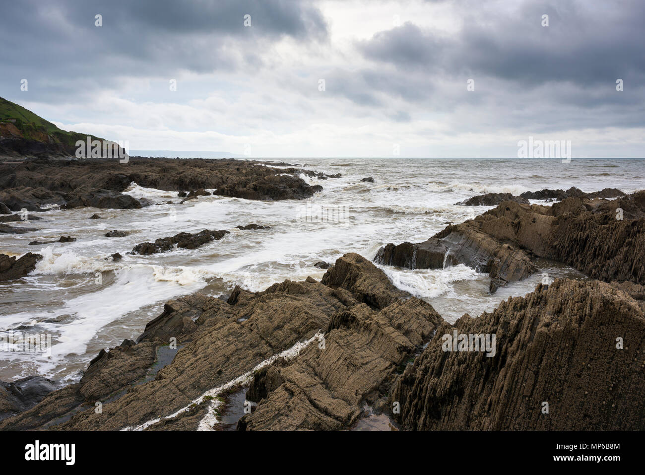 Die felsigen Heritage Coast in Westward Ho!, Devon, England. Stockfoto