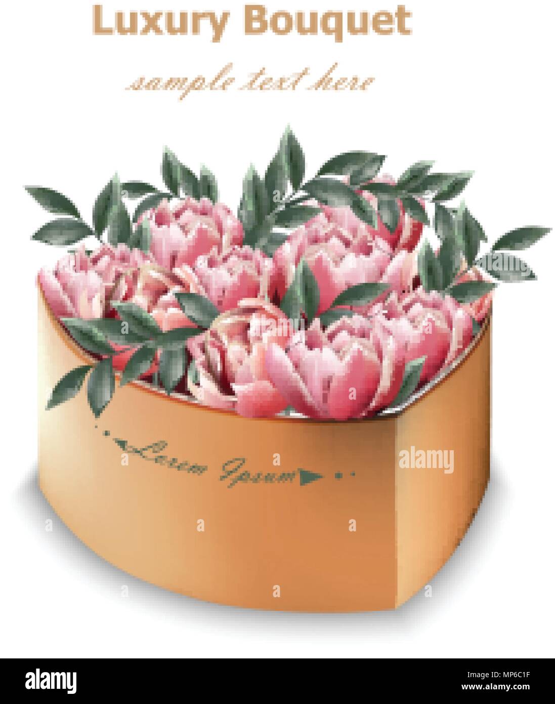 Rosa Pfingstrose blumen blumenstrauss Vektor. Florales Dekor in einer Geschenkbox Stock Vektor