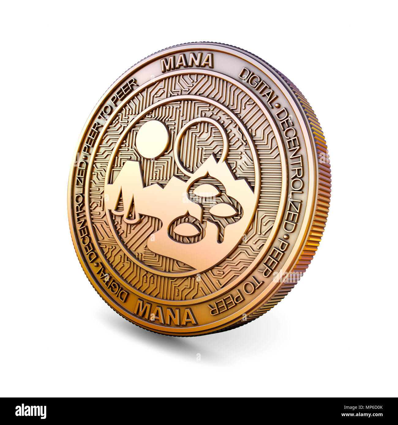 Cryptocurrency Decentraland-Medaille. 3D-Rendering Stockfoto