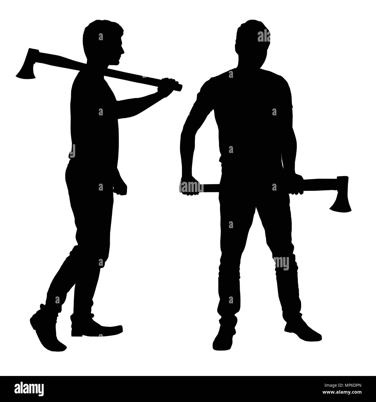 Festlegen von realistischen Silhouetten der Mann - Holzhacker mit Axt-Vektor auf weißem Hintergrund Stock Vektor