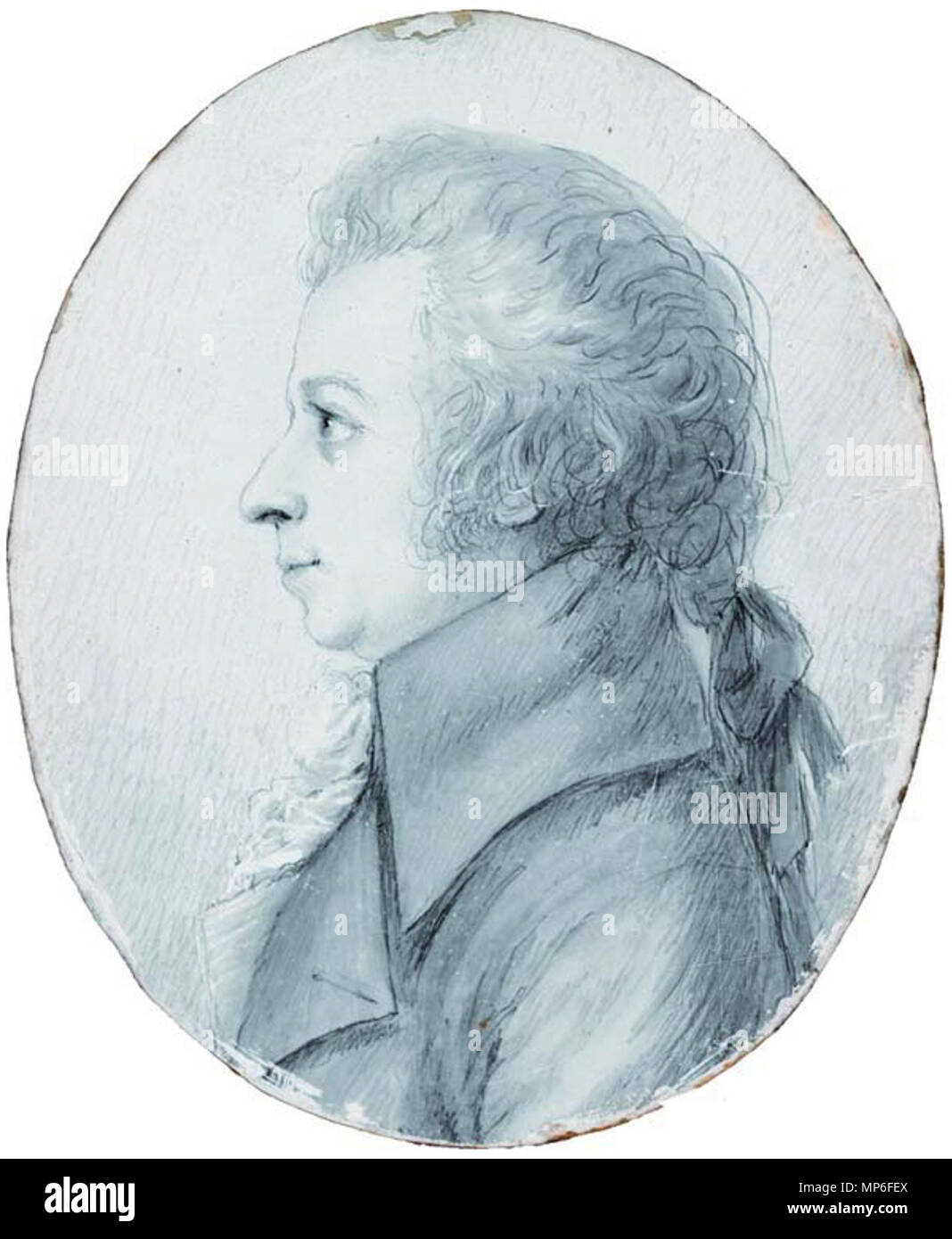 Porträt von Wolfgang Amadeus Mozart. Das Medium der Zeichnung's, das ilverpoint' (der Deutschen ilberstiftzeichnung'), die in der englischen Wikipedia Artikel beschrieben ist: silverpoint. Die Zeichnung wurde beim Mozart die Stadt Dresden im April 1789 besucht. 1789. 908 Mozart Zeichnung von Doris Lager 1789 Stockfoto