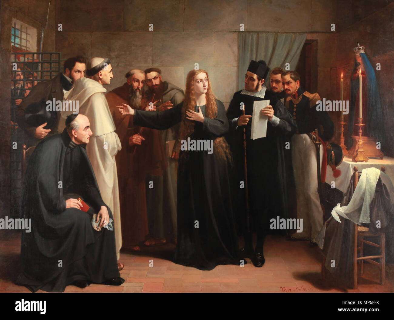 Mariana Pineda de Capilla. Español: El lienzo Vertreter einer Mariana Pineda (1804-1831), en Capilla en vísperas De Su ejecución y en el Momento en el que se dirigía Al patíbulo. Fue condenada a muerte en 1831, durante El reinado de Fernando VII de España, por sus Ideen Liberalen, y fue ajusticiada en el Garrote vil ein Los veintiséis años, el día 26 de Mayo de 1831. Sus restos reposan en la Actualidad en la Cripta de la Catedral de Granada. . 1862. 859 Mariana Pineda de Capilla 1862 Juan Antonio Vera Calvo Stockfoto