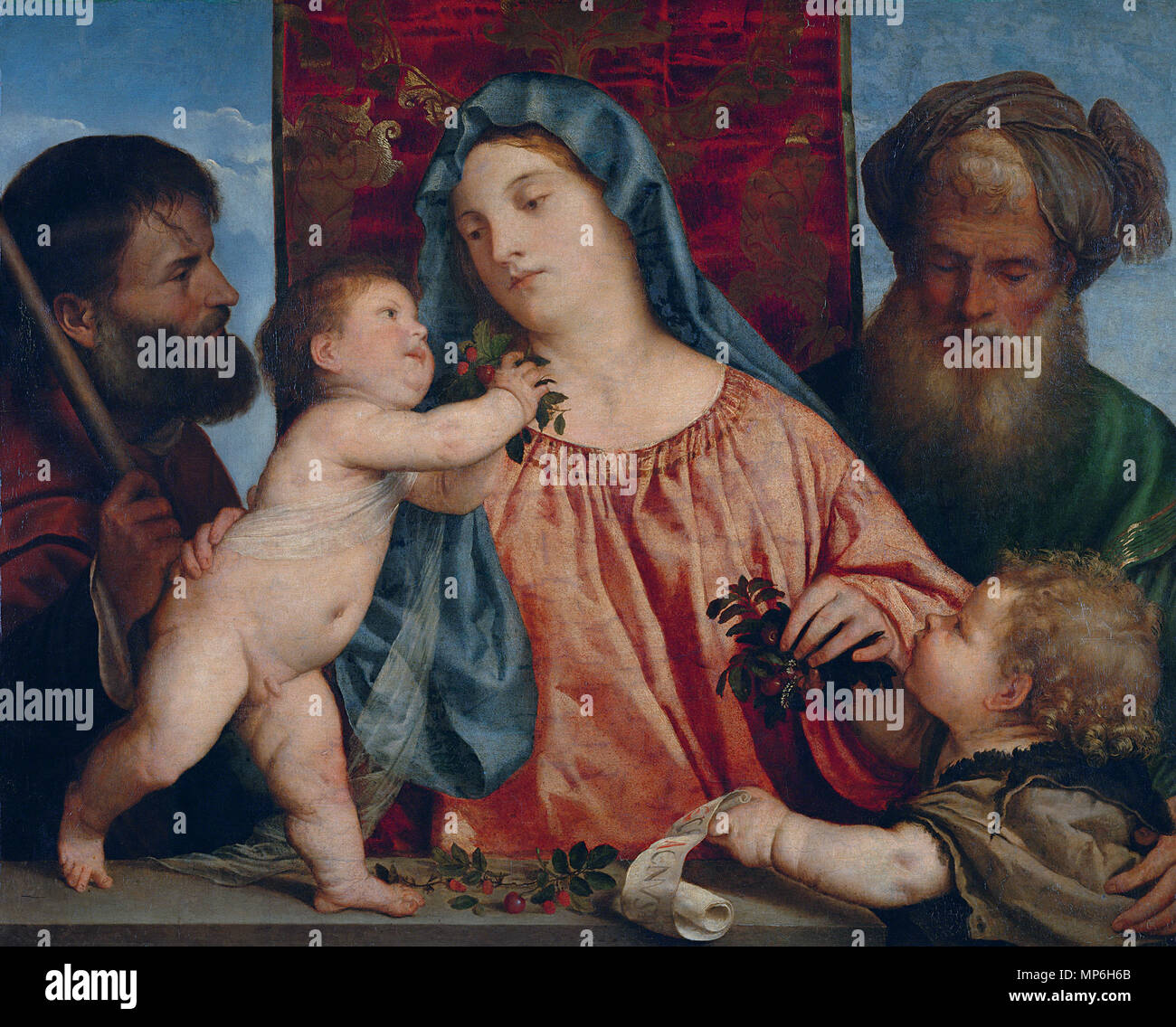 Madonna der Kirschen * Öl auf Leinwand * 81 x 100 cm * ca. 1515 Madonna der Kirschen ca. 1515. 1195 Tizian - Madonna der Kirschen - WGA 22746 Stockfoto