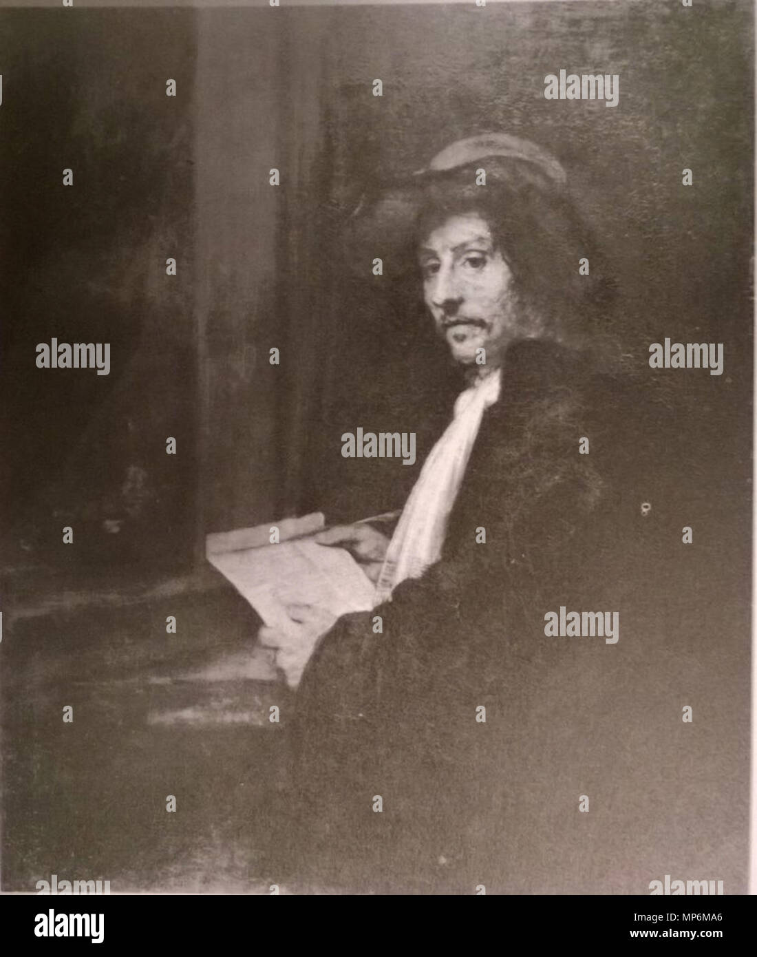 Englisch: Porträt eines Mannes mit einem Buchstaben. Dieses Objekt ist in RKDimages, Datenbank der Niederländischen Institut für Kunstgeschichte indiziert, unter der Referenz 39406. Čeština | Deutsch | Français | македонски | Nederlands | +/-. 1658. 1049 Rembrandt - Mann einen Brief schreiben Stockfoto