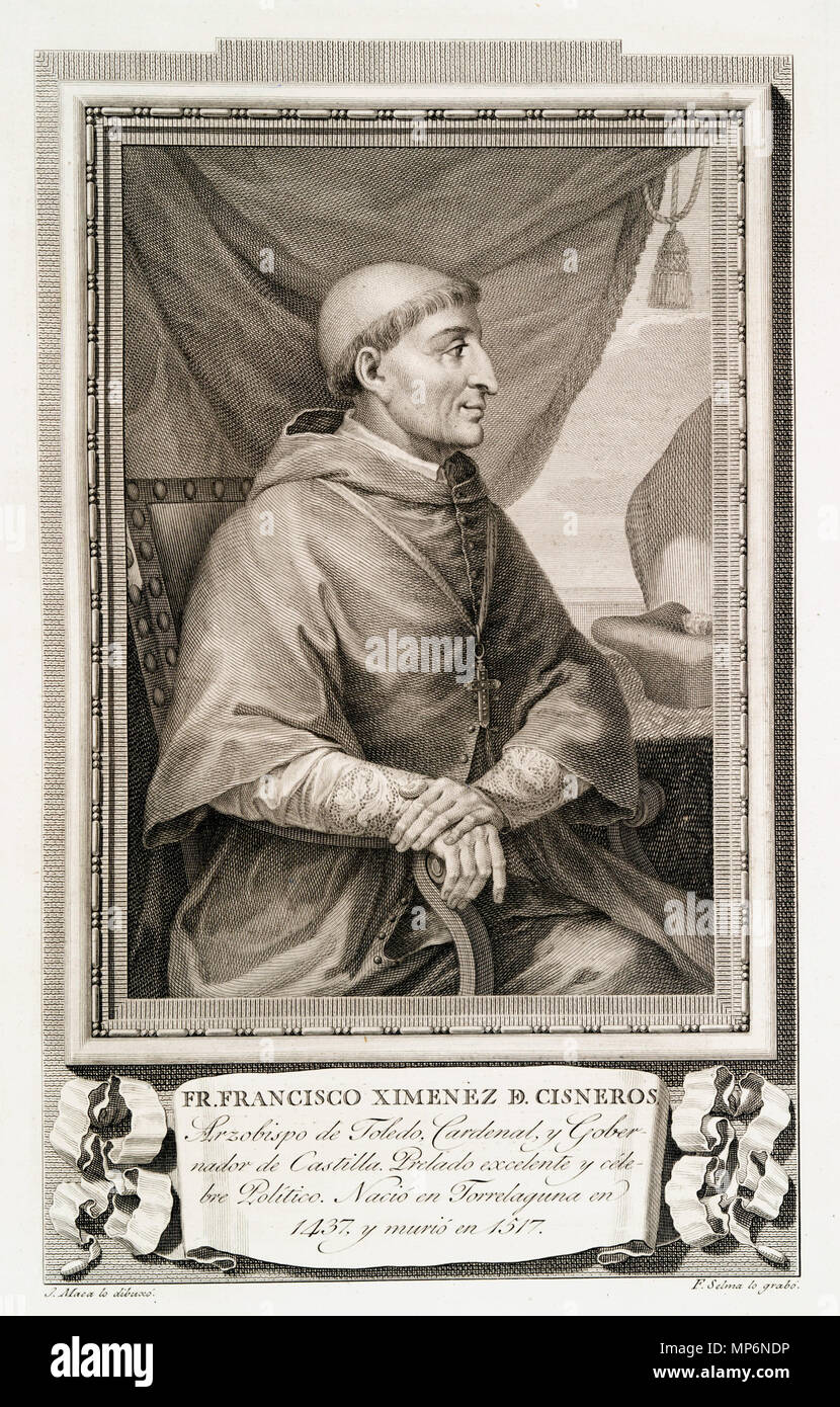 . Retrato Del Cardenal Francisco Jiménez de Cisneros. 1791. Al Pie de la Imagen figuran los Datos de su Autor. 719 Francisco Ximenez de Cisneros Stockfoto