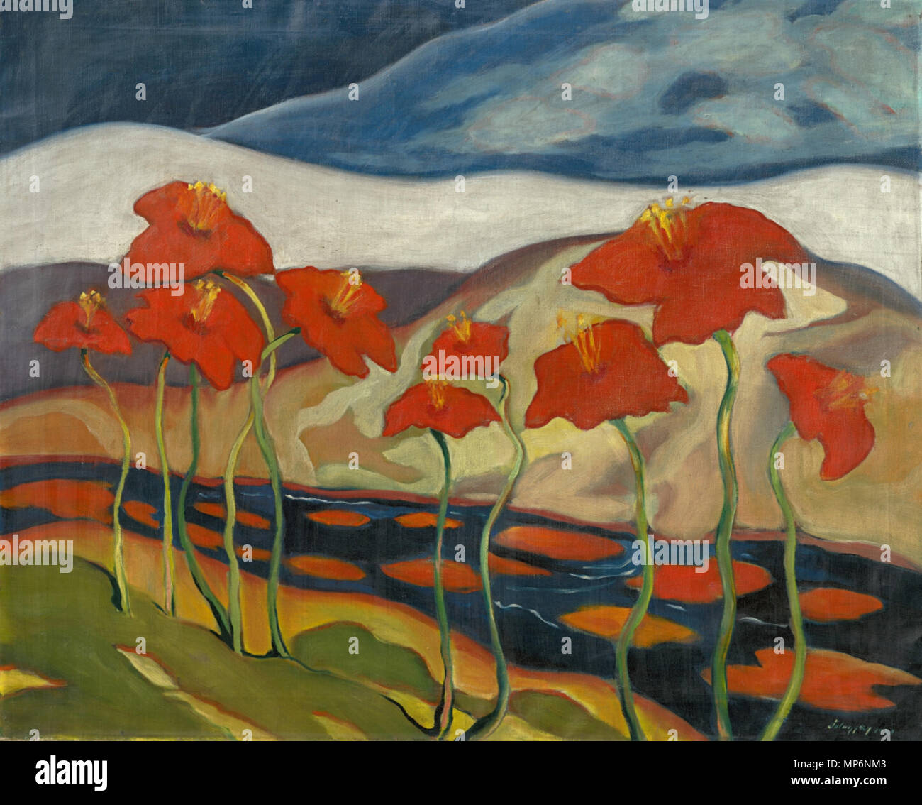 Landschaft mit Blumen 1930. 775 Krajina s kvetmi - Zolo Palugyay Stockfoto