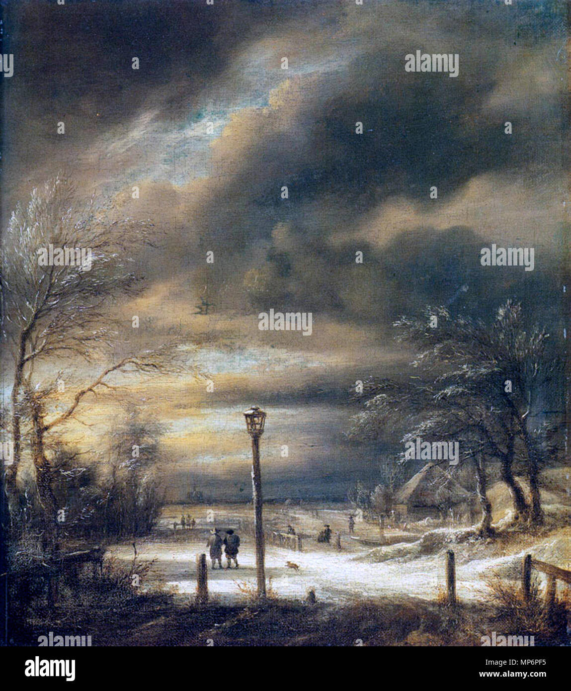 Winterlandschaft mit Laterne in der Nähe von Haarlem. Dieses Objekt ist in RKDimages, Datenbank der Niederländischen Institut für Kunstgeschichte indiziert, unter der Referenznummer 241245. Čeština | Deutsch | Français | македонски | Nederlands | +/-. c 1670 s. 685 Jacob van Ruisdael - die winterliche Landschaft in der Nähe von Haarlem Stockfoto