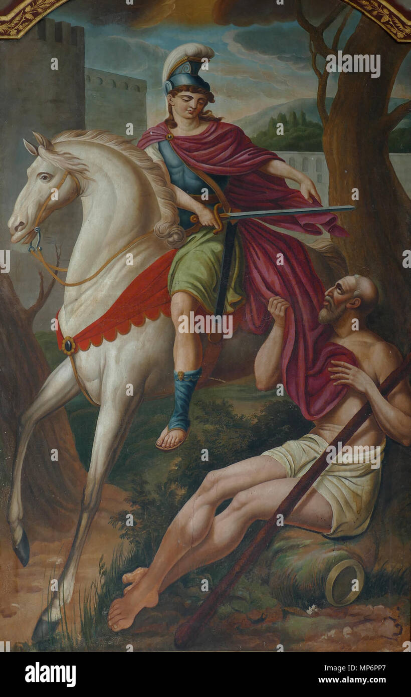 . Français: Elsass, Bas-Rhin, Église Saint-Martin de Bouxwiller (IA) 67009226 Tableau 'La Charité de Saint Martin" (L. SCHWEBEL, huile sur toile, 142 cm de Groß, 1834): Dieses Objekt befindet sich in der Basis Palissy, Datenbank der Französische Möbel Erbe des französischen Kulturministeriums indiziert, unter der Referenz IM 67013102. Brezhoneg | Deutsch | English | Español | English | Deutsch | Français | Magyar | Italiano | Plattdüütsch | Português | +/-. 29. September 2016. © Ralph Hammann - Wikimedia Commons 1269 Wilwisheim StMartin 70-08 Stockfoto