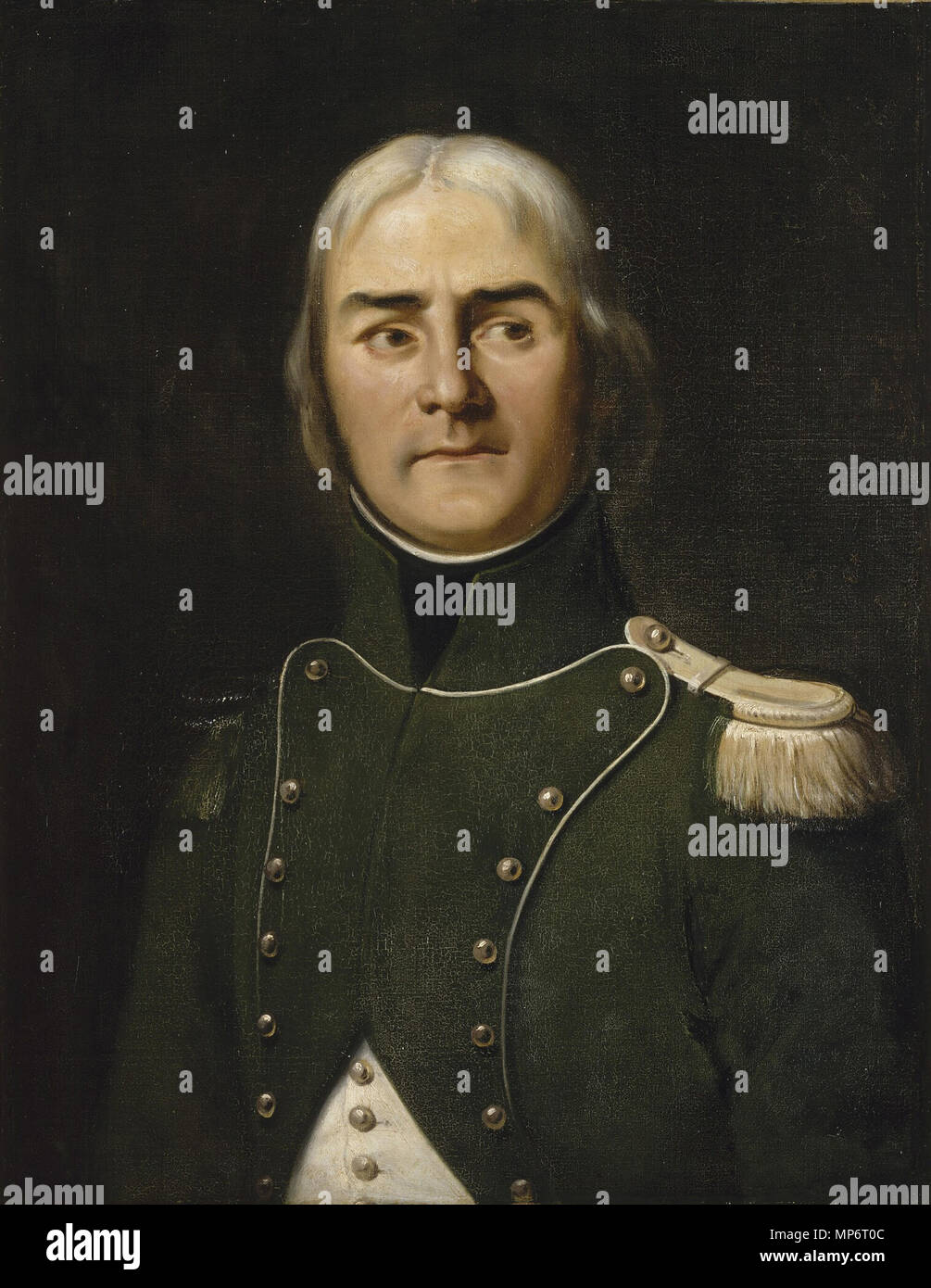 Français: François Joseph Lefebvre, capitaine Au 13e Bataillon d'Infanterie legere en 1792 (1755-1820) Englisch: Francois Joseph Lefebvre, hier als Offizier der Revolution, später Marschall des Reichs- und Duc de Dantzig 1834 dargestellt. 855 Marechal-Lefebvre Stockfoto