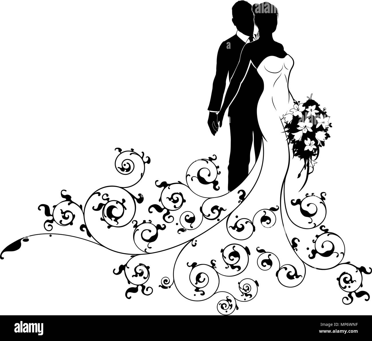 Braut und Bräutigam Hochzeit Konzept Silhouette Stock Vektor