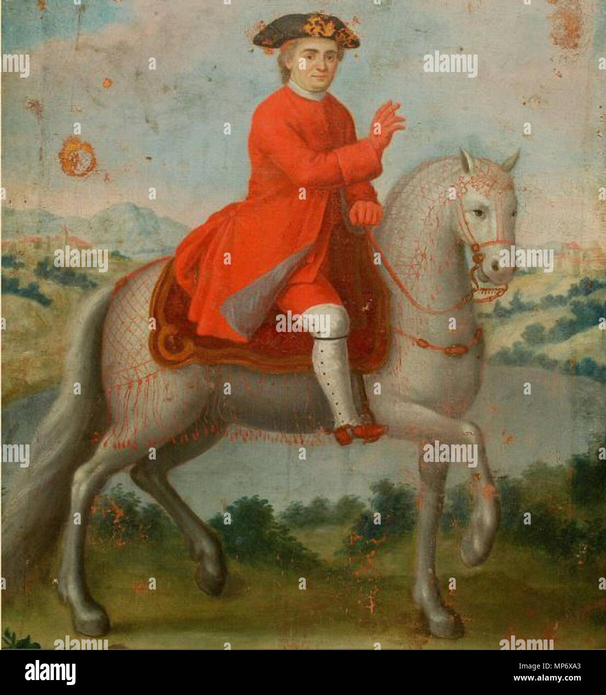 . Englisch: Papst Clemens XIV. auf dem Pferd. 11 September 2017, 14:58:14. Unbekannter spanischer Maler 1013 Papst Clemens XIV. ein Pferd reiten Stockfoto