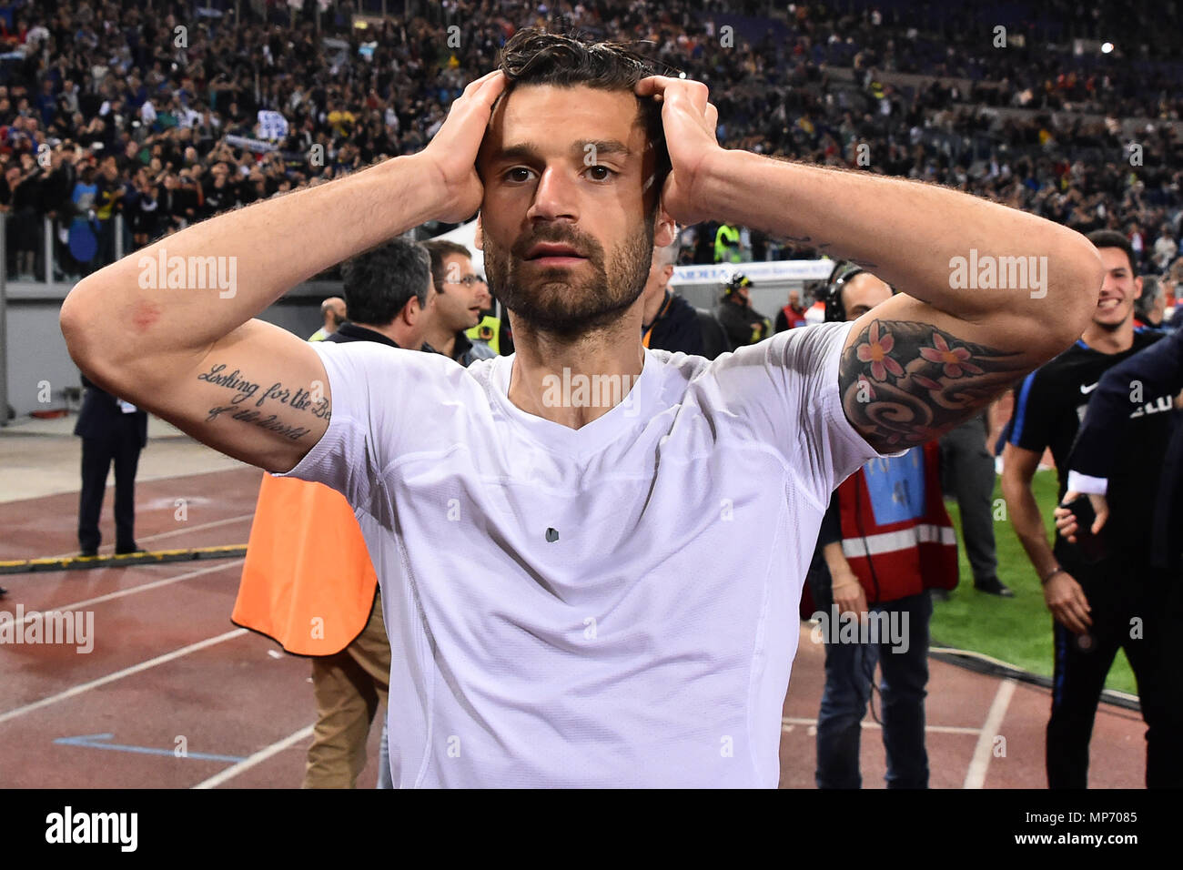 Rom, Italien. 21 Mai, 2018. Fußball Serie A Lazio vs Inter-Rome 20-Mai-2018 im Bild Antonio Candreva feiert Champions League Qualifikation Foto Fotograf01 Gutschrift: Unabhängige Fotoagentur/Alamy leben Nachrichten Stockfoto